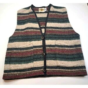 Vtg Earth Ragz Vest Men's M Button Up Pockets Stripes Boho Outdoors
